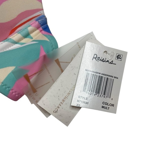 Raisins Moonshadow Printed Underwire Bikini Top White Abstract Leaf XS New - Picture 4 of 7